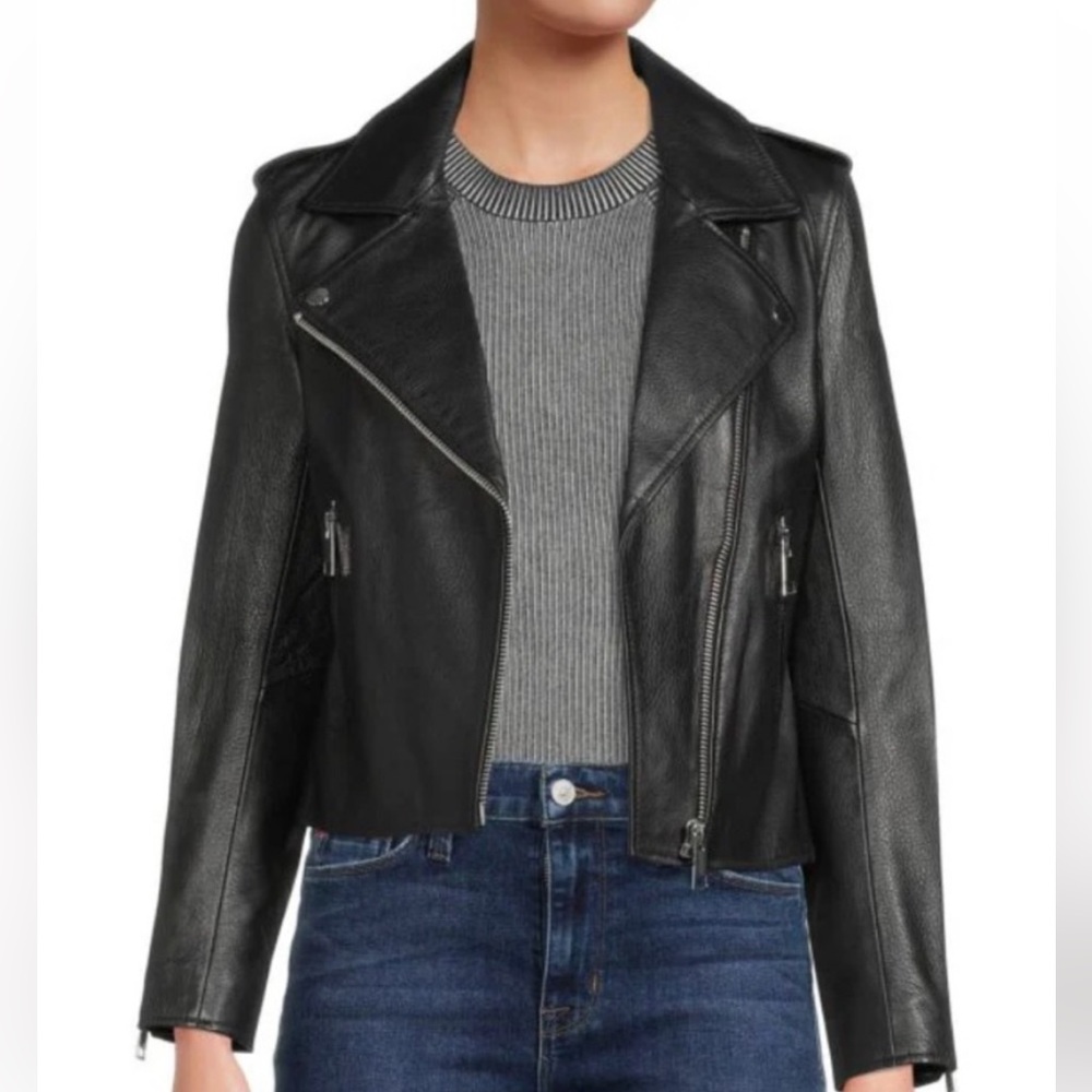 100% Genuine leather LTH JKT Essentials moto jacket with silver zipper details.